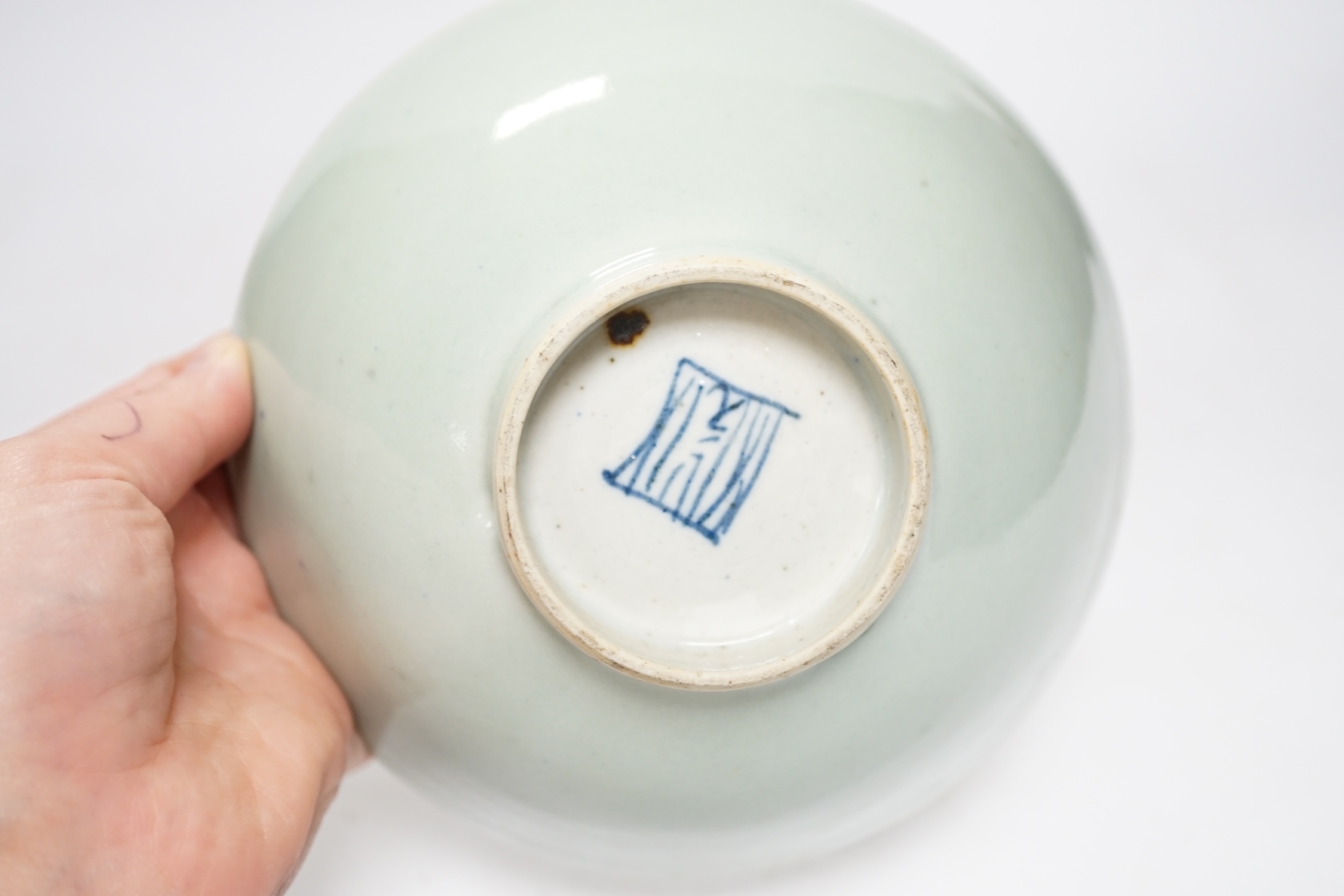 A Chinese celadon glazed bowl, 19th century, 16.5cm. Condition - good